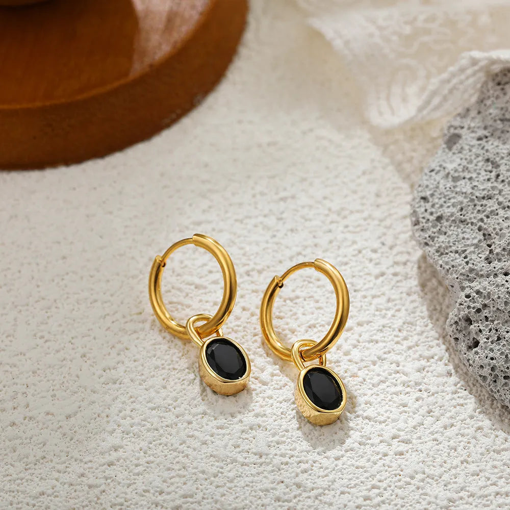 Women's copper retro oval zircon earrings showing ellipse shape in six colour variations