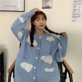 Women's blue cloud pattern spandex cardigan with loose fit and long sleeves