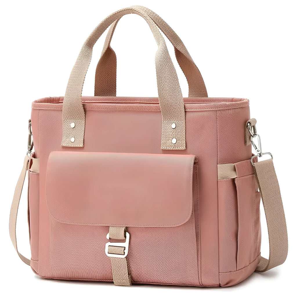Cube-shaped hiking picnic bag in Oxford cloth with a removable shoulder strap and side pocket.