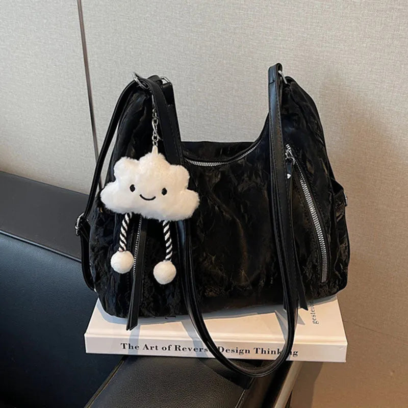 Women's soft PU backpack in black, milky white, silver and blue colour options