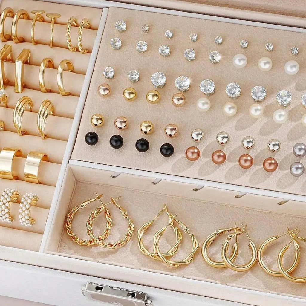 108-piece geometric alloy earring combination set with electroplated gold and yellow finishes
