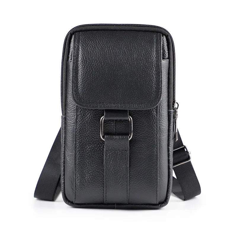 Men's genuine leather crossbody belt bag in vertical square shape with lock detail