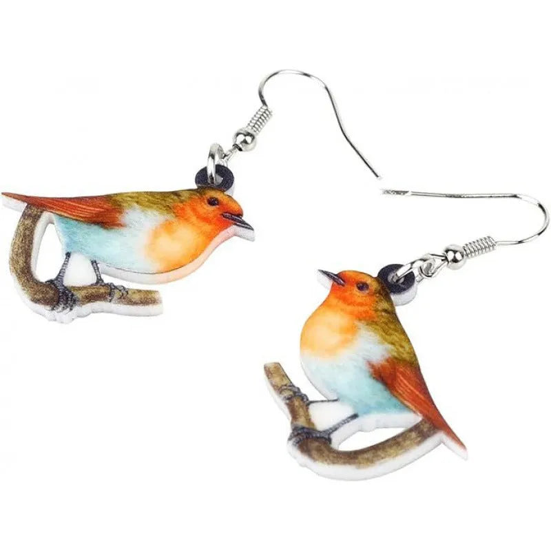 Acrylic Blue Titmouse animal modelling geometric pendant earrings with printed snake elements