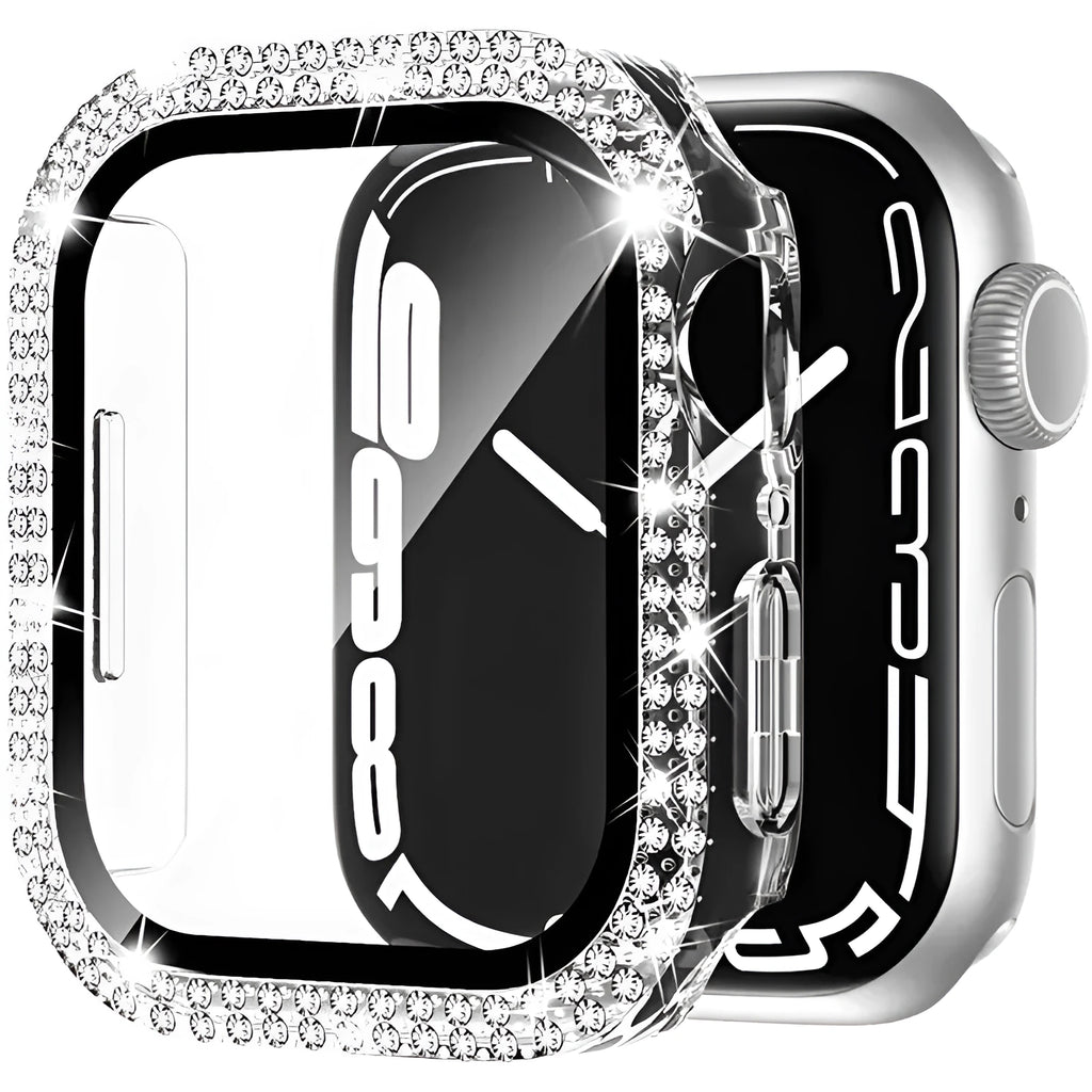 Apple Watch case with Double Diamond glass and privacy screen in rose gold colour for a 44mm model.