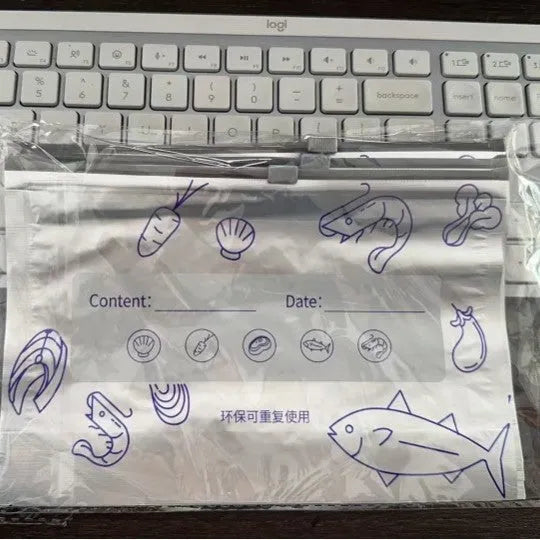 Pack of ten silver aluminium foil sealed storage bags in three different sizes on a white background.