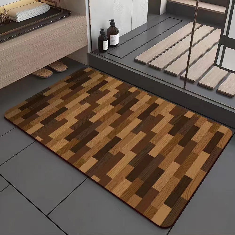 American wood grain geometric pattern diatom ooze non-slip bathroom floor mat