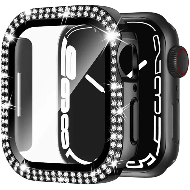 Apple Watch case with Double Diamond glass and privacy screen in rose gold colour for a 44mm model.