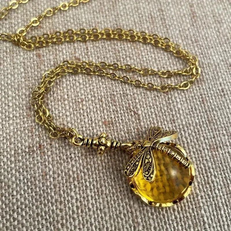 Vintage bronze dragonfly pendant necklace with hand-carved details on 925 silver chain