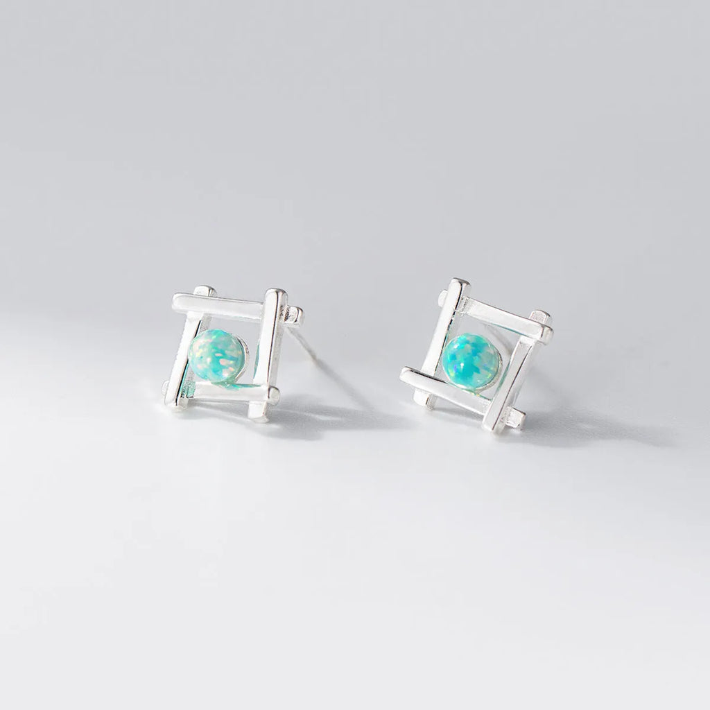 Women's geometric cross quadrangle stud earrings in sterling silver with gold or silver finish