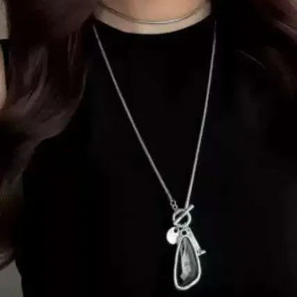 Geometric alloy pendant necklace on snake bones chain in water drop colour options