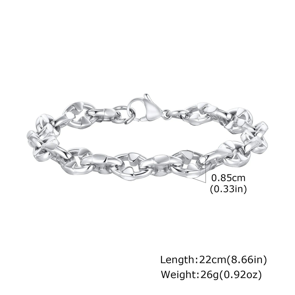 Stainless steel handmade thick geometric chain bracelet in steel colour for men's hip hop fashion