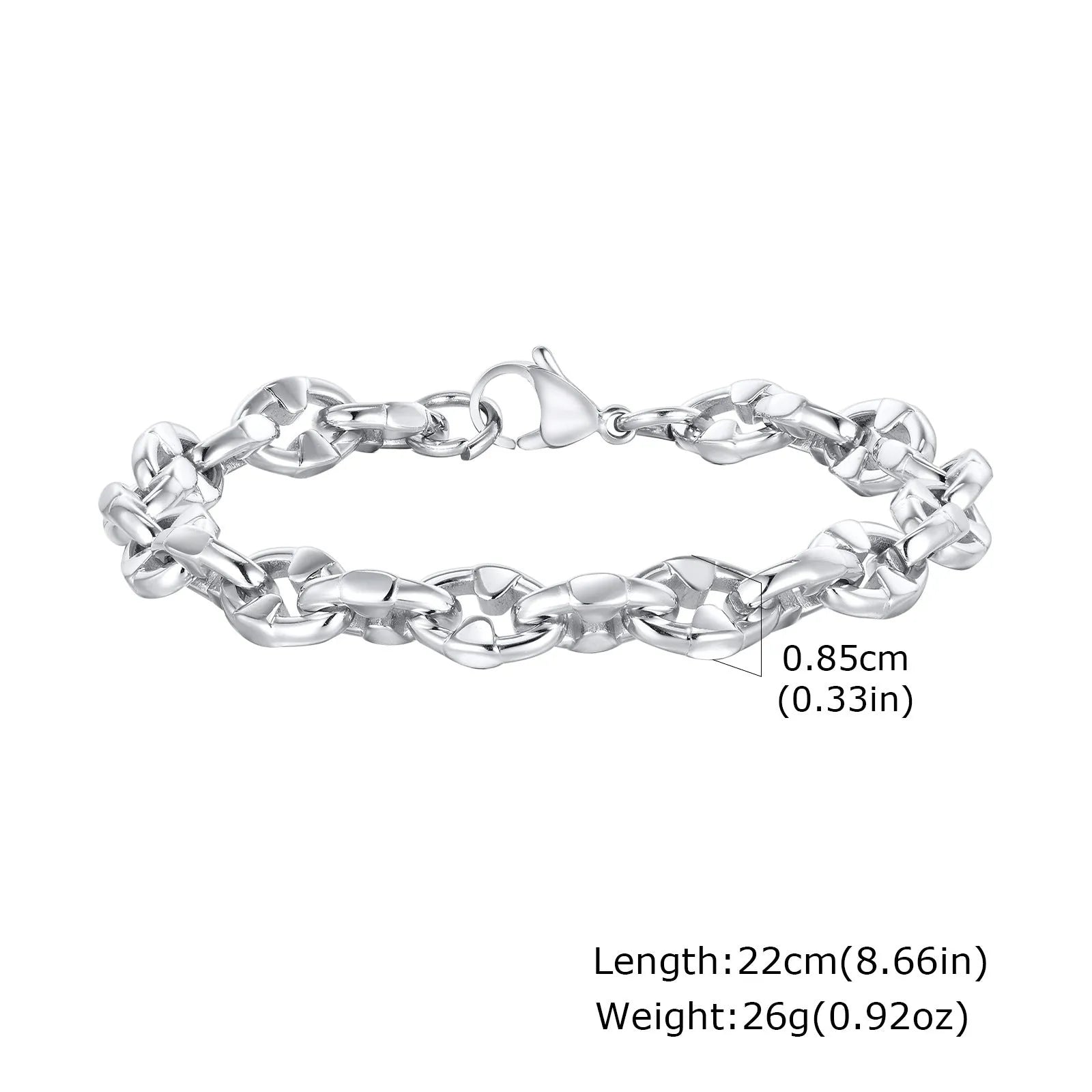 Stainless steel handmade thick geometric chain bracelet in steel colour for men's hip hop fashion