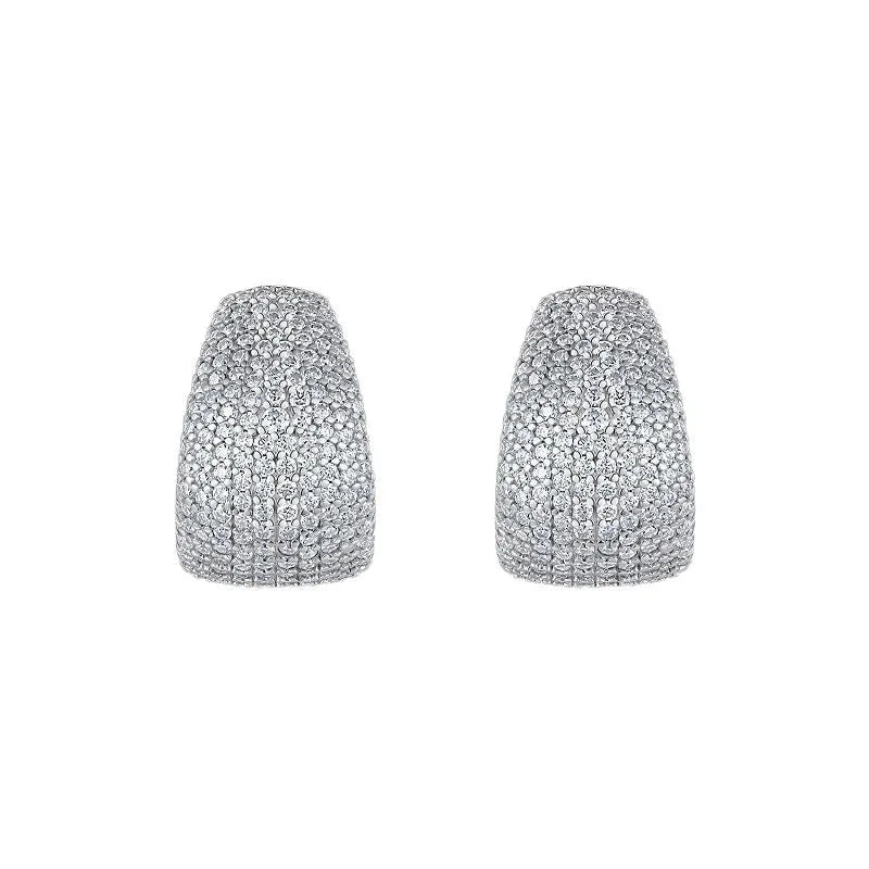 Geometric moissanite stud earrings with sterling silver posts on a gift box