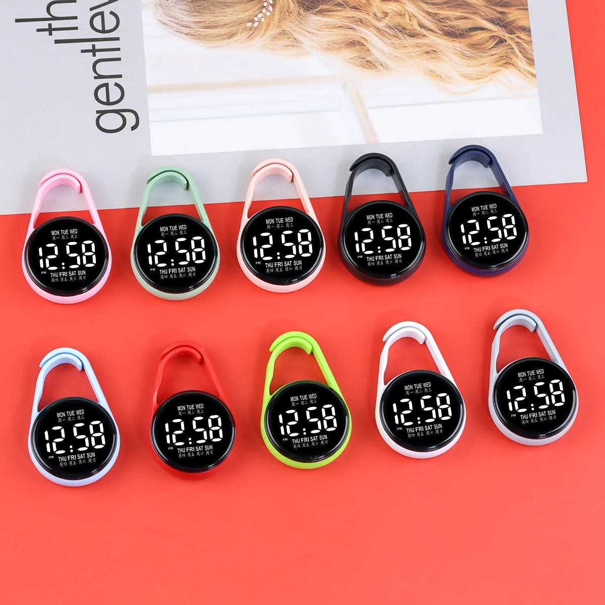 LED digital electronic watch with luminous display in multiple colour options on plastic strap