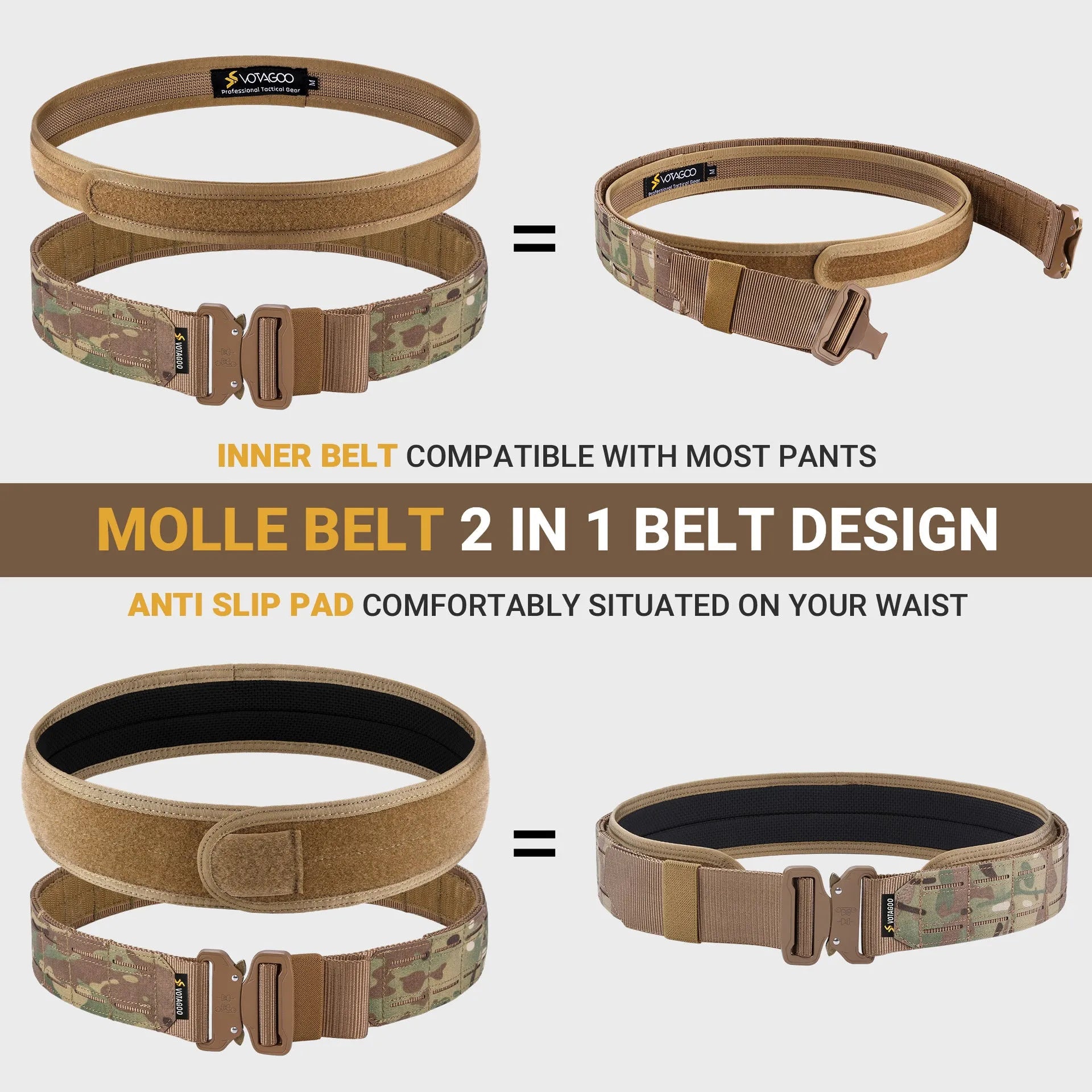 VOTAGOO thick nylon tactical belt with quick-release alloy buckle in CP camouflage colour