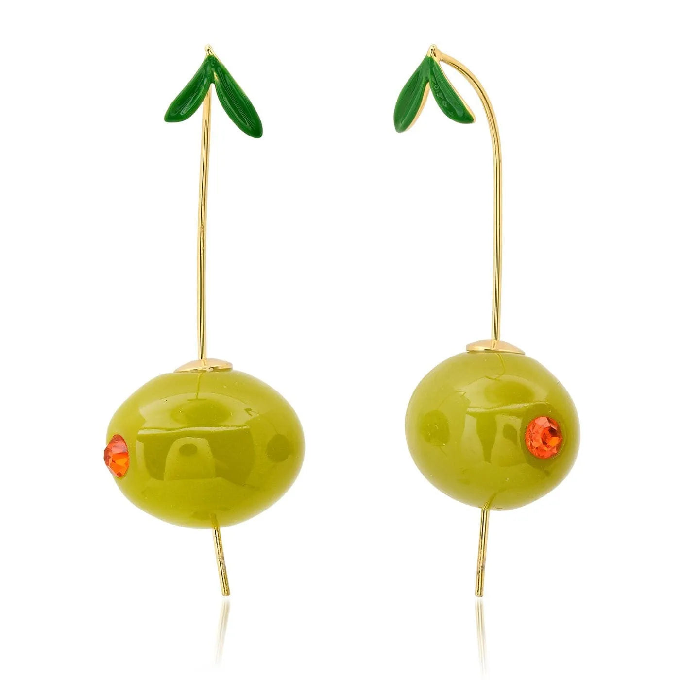 Copper electroplated earrings with detailed carrot, orange, blueberry, chilli, lemon, olive, and peach fruit vegetable designs.