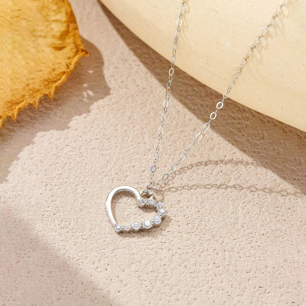 S925 sterling silver hollow heart necklace in gold or platinum colour option