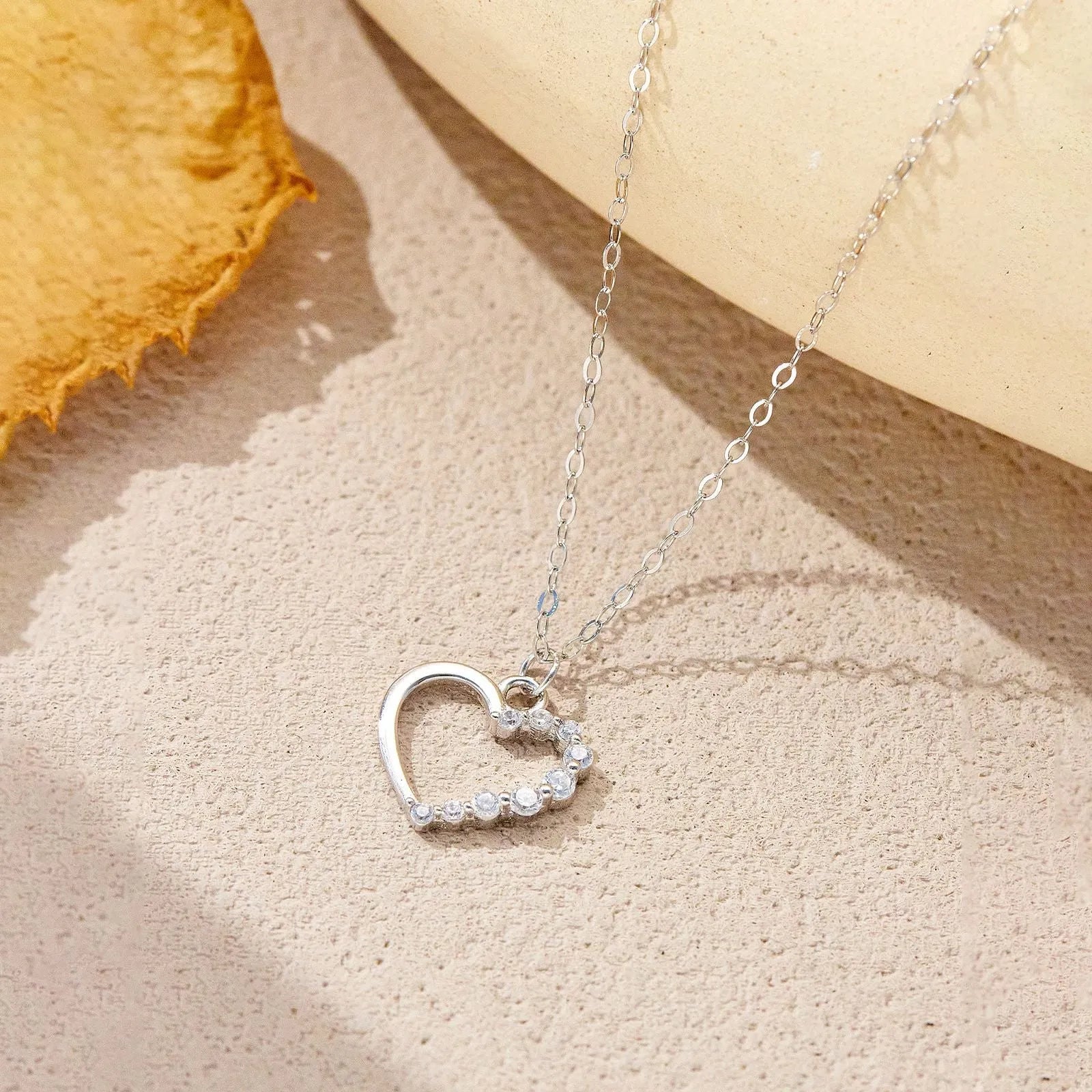 S925 sterling silver hollow heart necklace in gold or platinum colour option