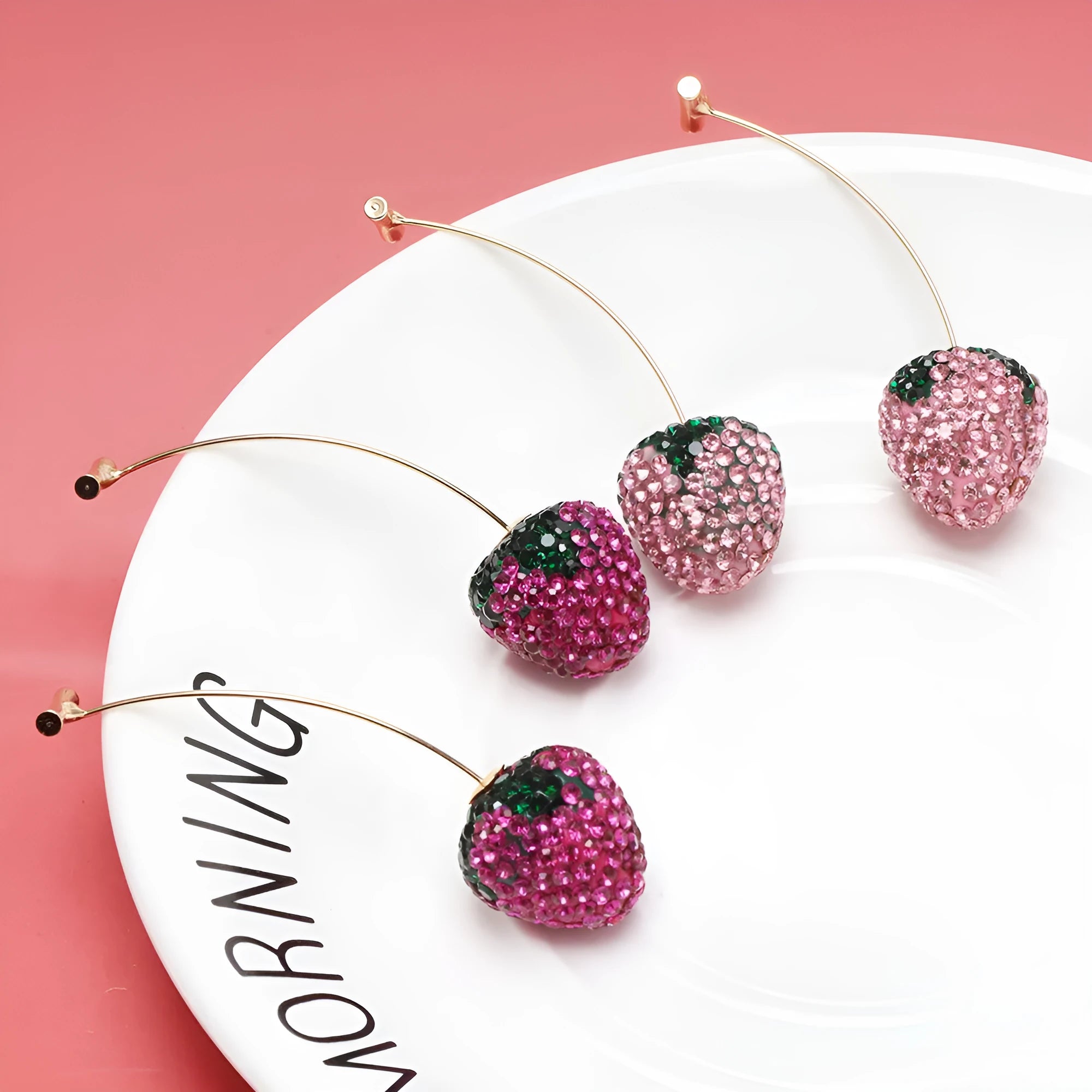 Red strawberry geometry earrings for women with zinc alloy construction