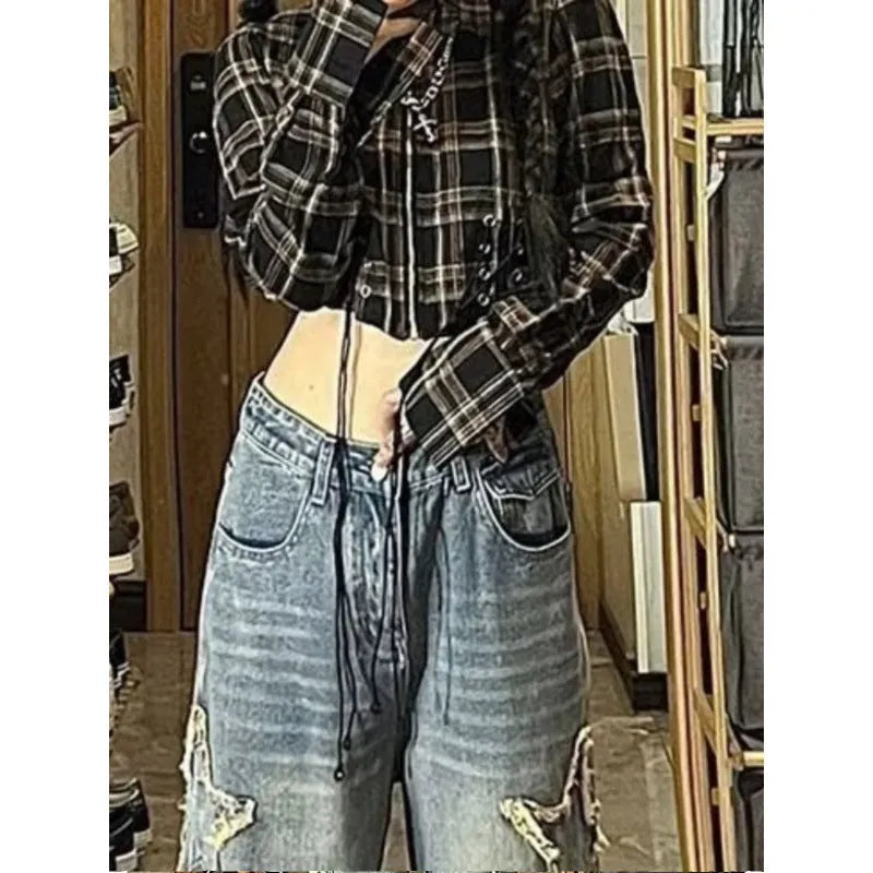 Blue women's straight leg jeans with high waist made from cotton denim fabric
