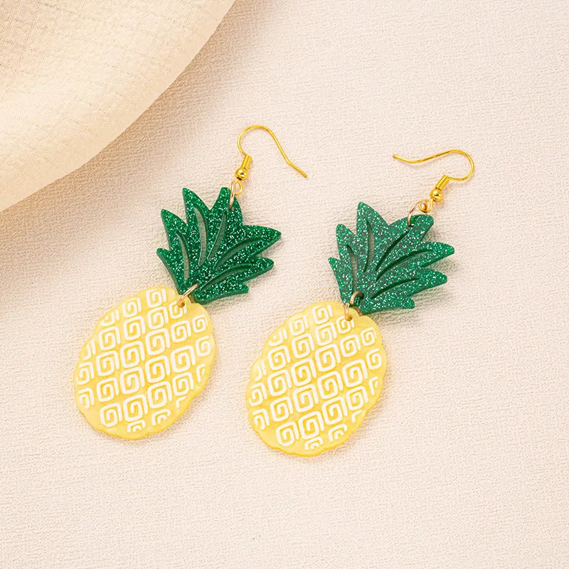 Coconut jackfruit drop-shaped acrylic earrings with alloy hook in tropical colour options