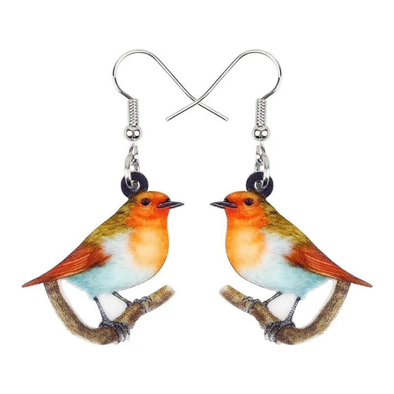 Acrylic Blue Titmouse animal modelling geometric pendant earrings with printed snake elements