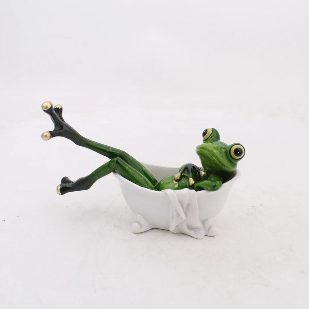 Pastoral style synthetic resin frog decoration figurine for home shelves.