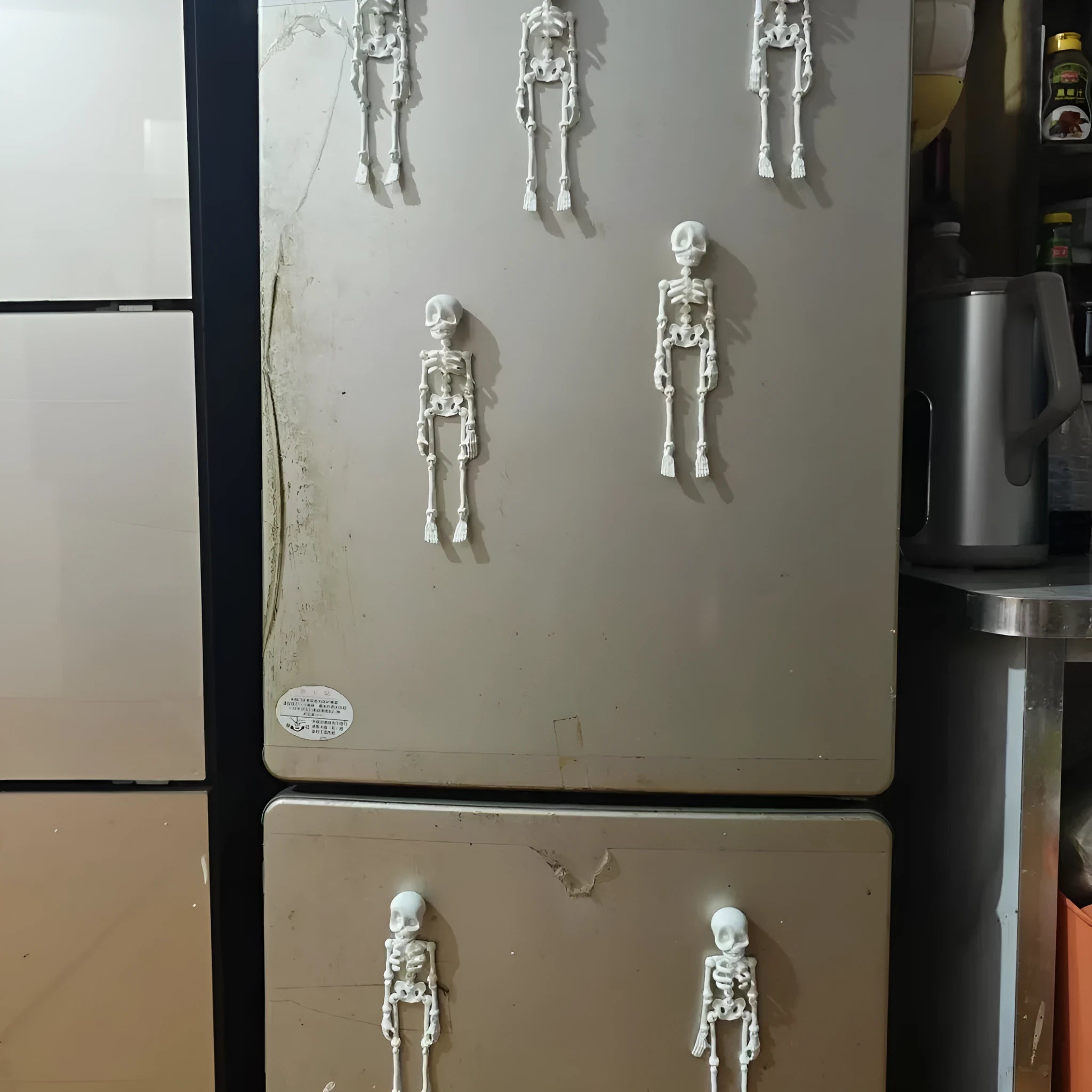 3D printed skull refrigerator magnet showing dimensional details and 18cm height proportions