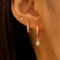 Ladies copper earring three-piece set with geometric zircon designs in gold or silver colour