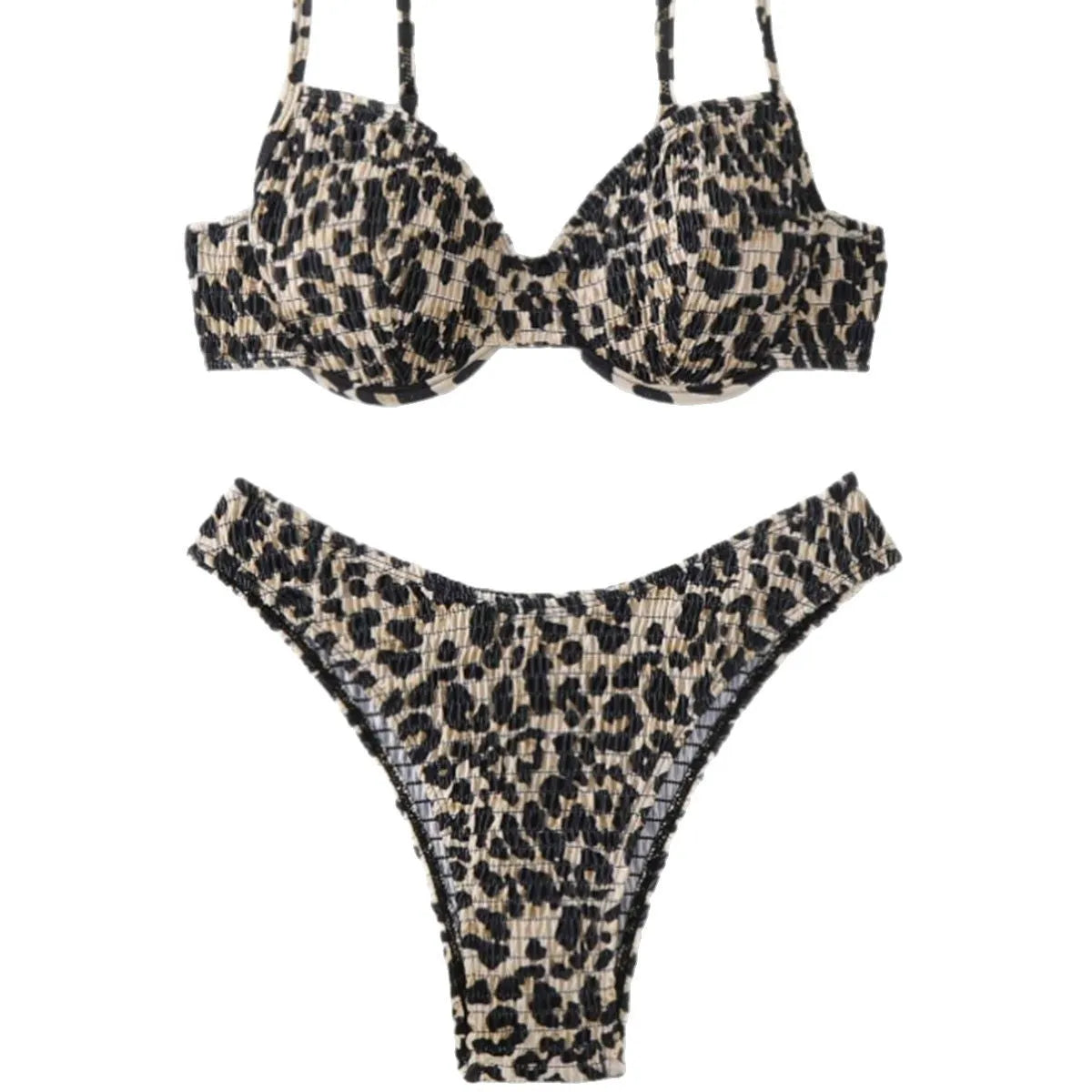Women's leopard point print bikini swimsuit with backless design showing brown mixed colour option