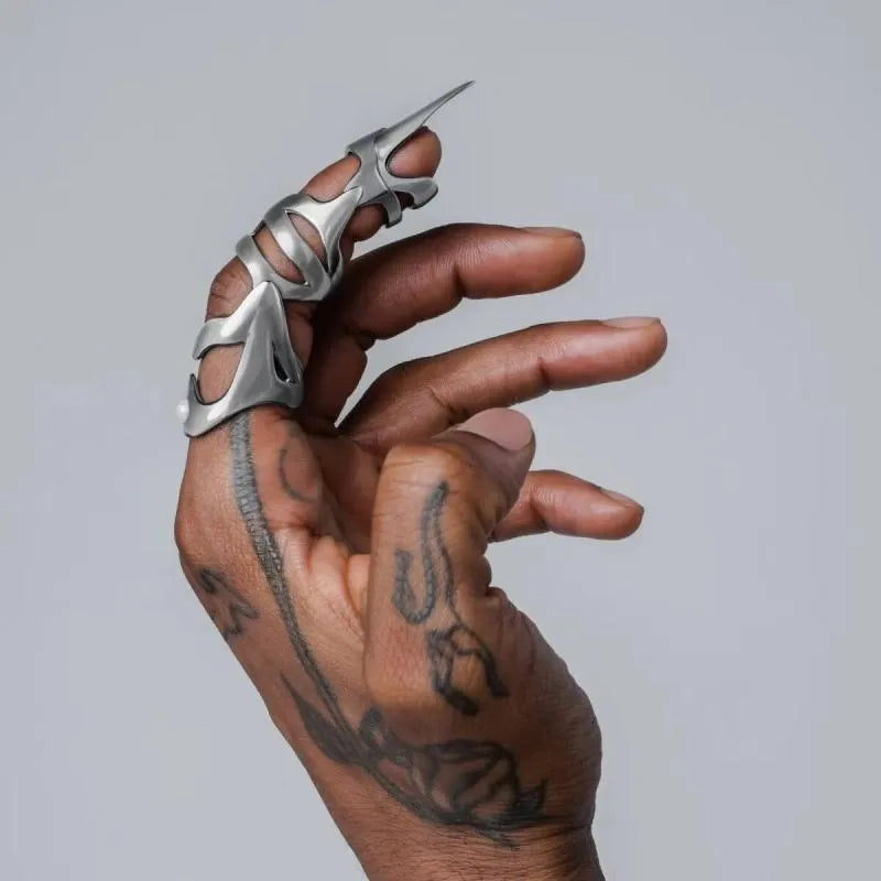 Silver punk armour finger cover ring made from metal alloy