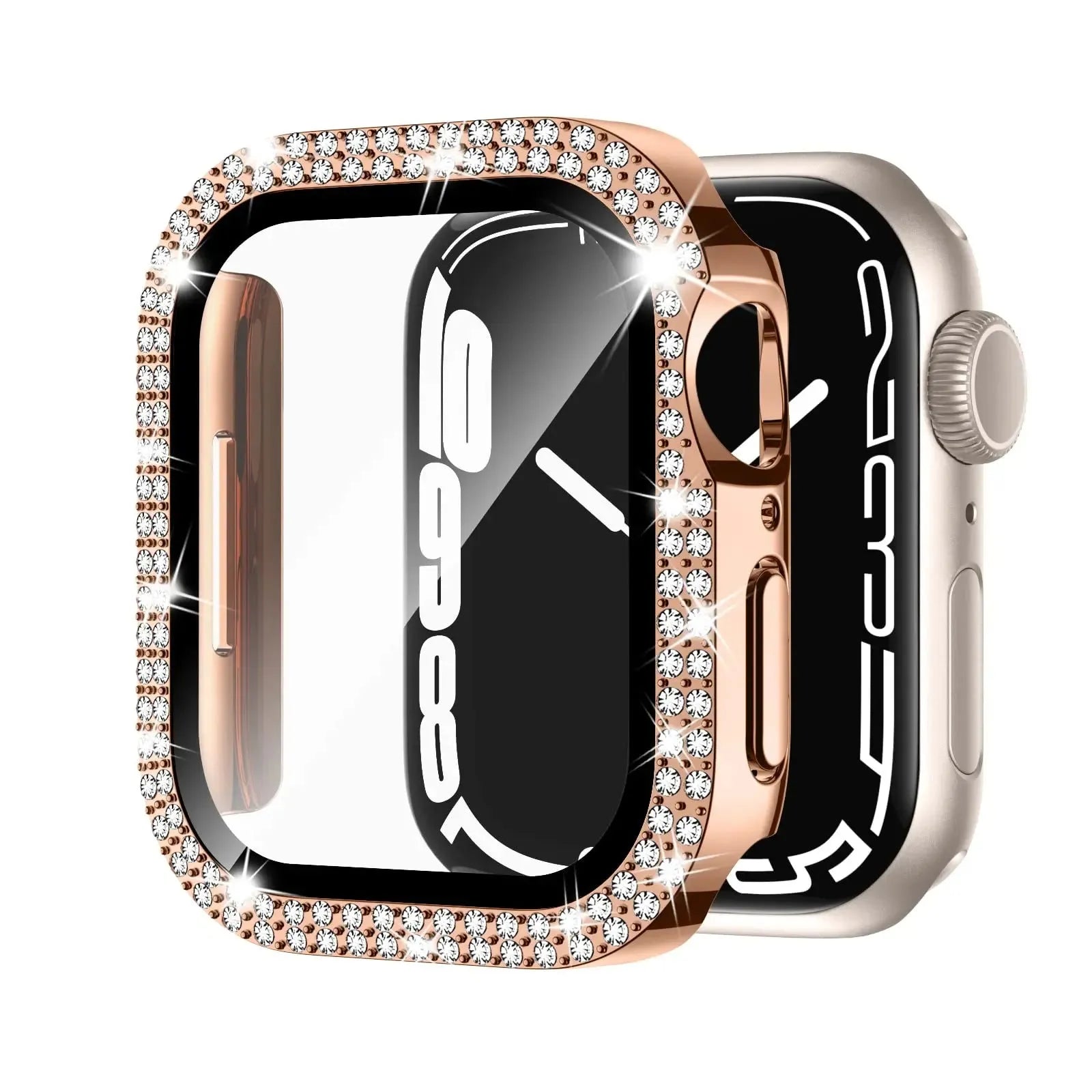 Apple Watch case with Double Diamond glass and privacy screen in rose gold colour for a 44mm model.