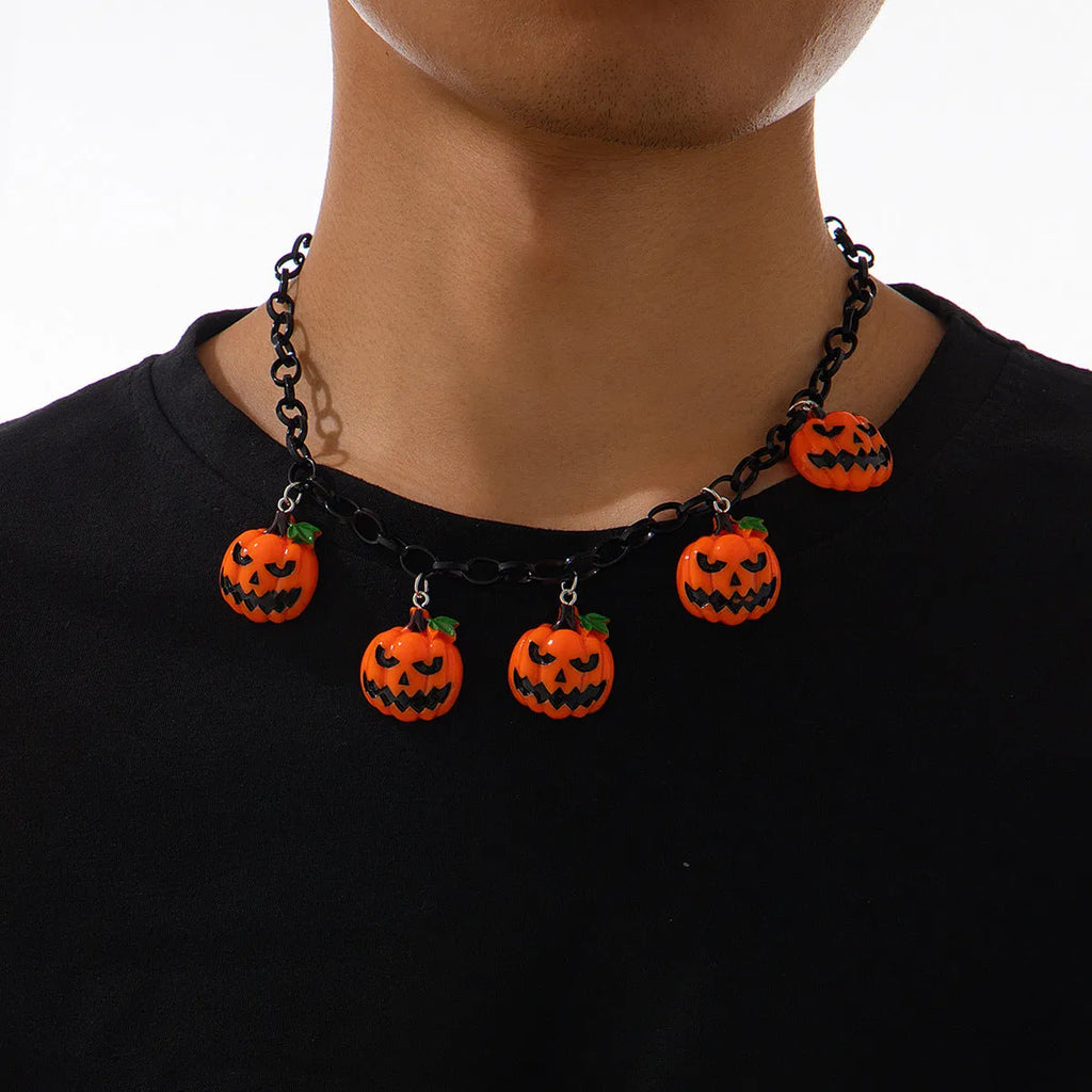 Halloween ghost pumpkin necklace with acrylic cartoon character pendant on plastic chain
