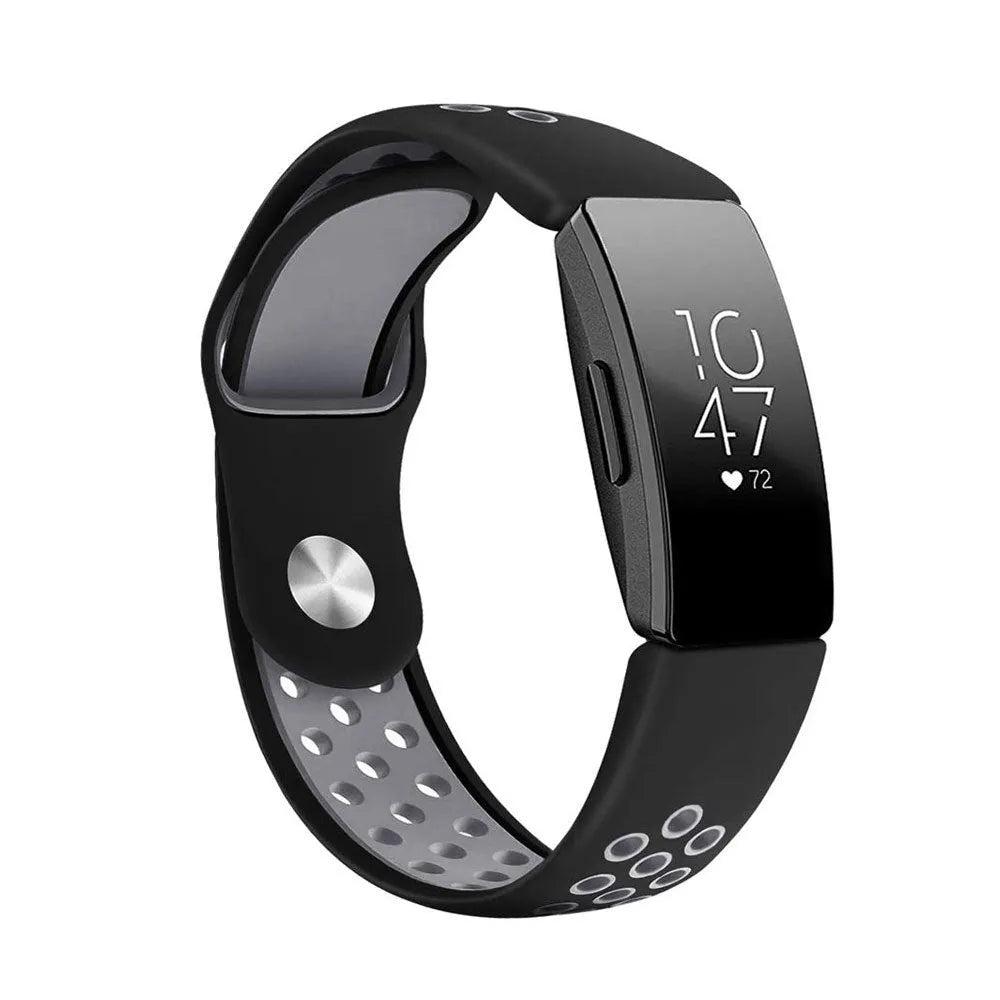 Two-colour breathable hole silicone watch strap in black and grey, large size