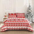Red Winter Sleepers pattern bed three-piece set with quilt cover and pillowcases on 2.8m bed