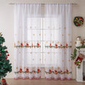 American-style Christmas curtain with white embroidered snowflake design on red polyester fabric.