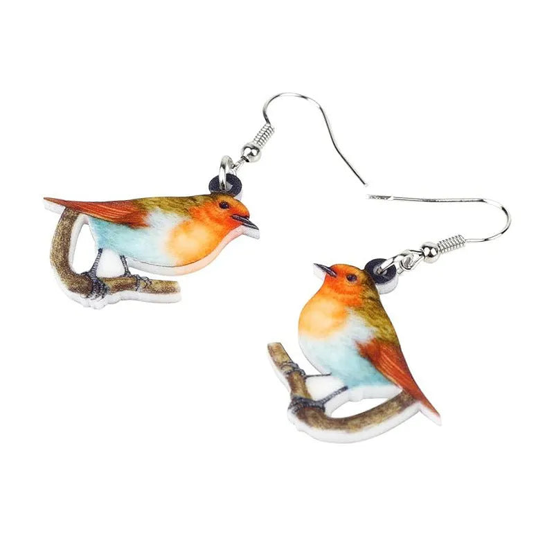 Acrylic Blue Titmouse animal modelling geometric pendant earrings with printed snake elements