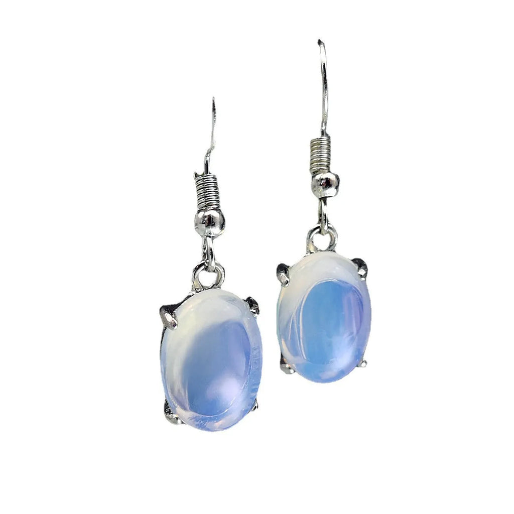 Moonlight white opal earrings with cross pendant in retro drop shape design