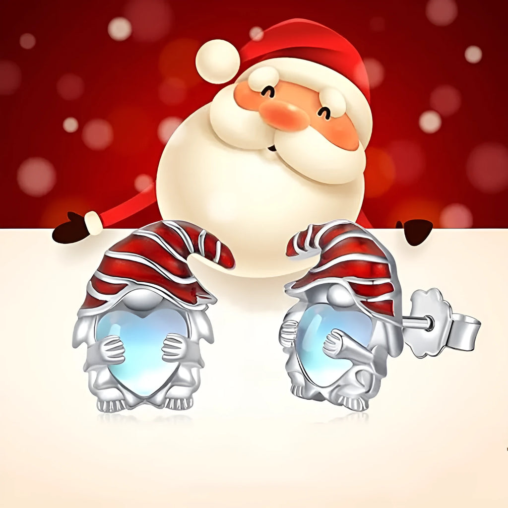 Women's Santa Claus heart earrings in white gold colour with electroplated copper construction