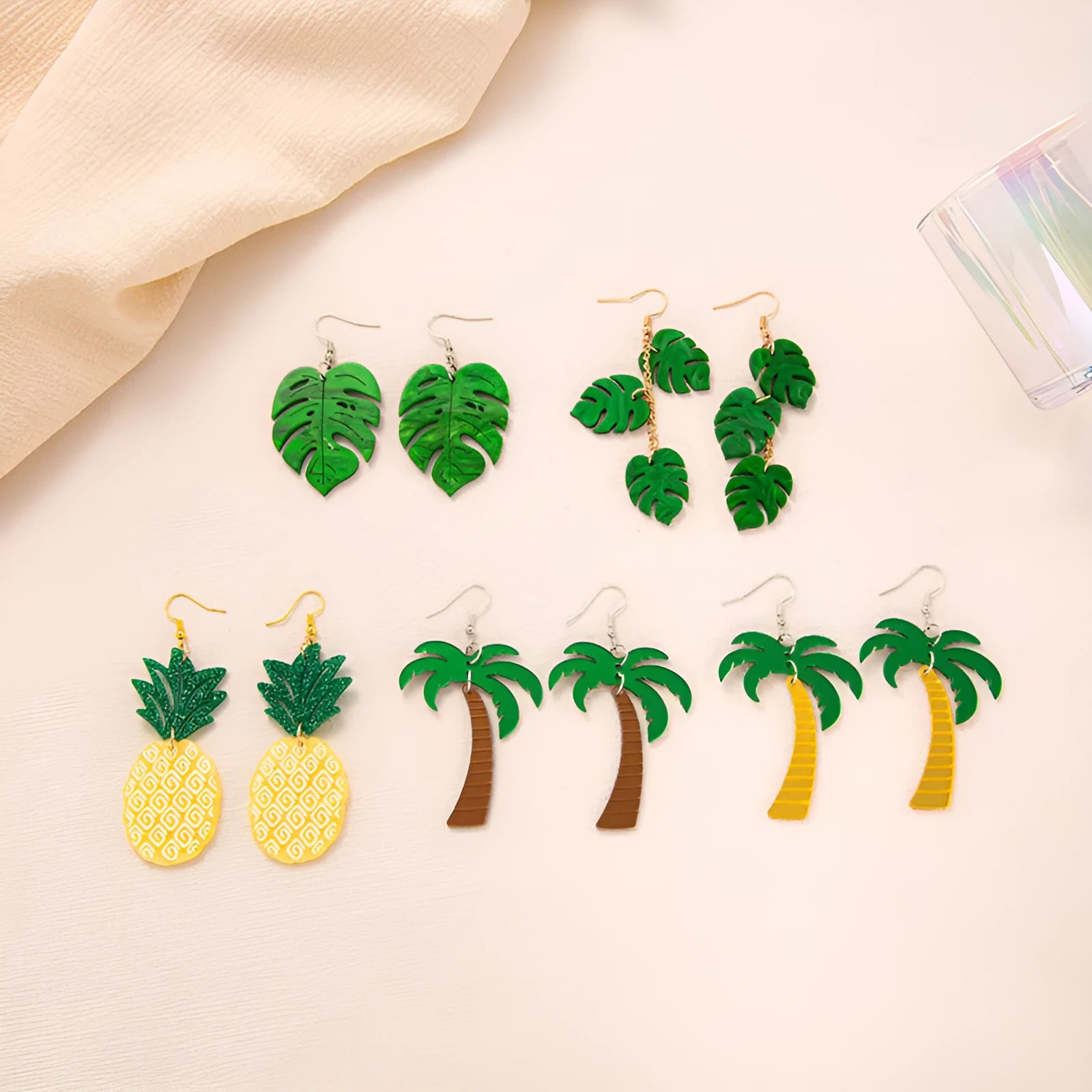 Coconut jackfruit drop-shaped acrylic earrings with alloy hook in tropical colour options