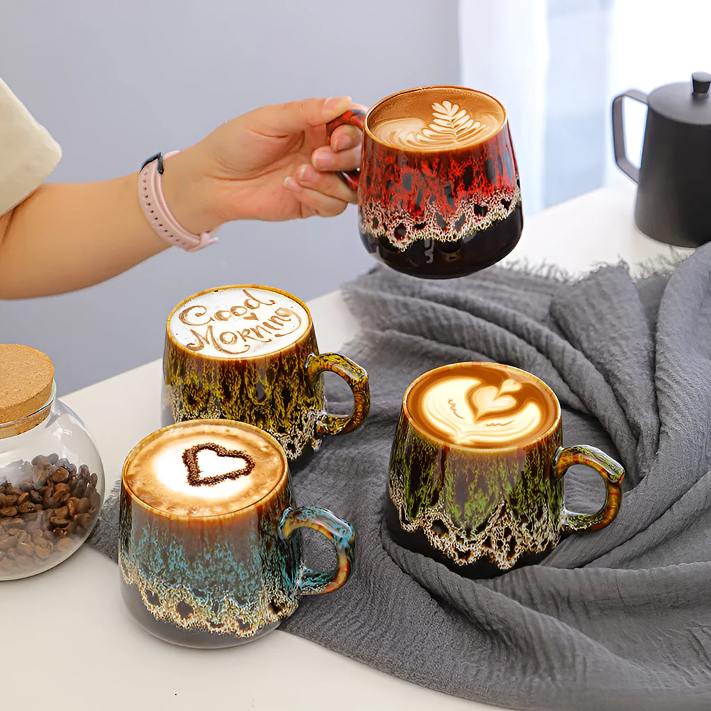 Creative large-capacity water cup coffee mug with mild luxury retro style and 301-400ml capacity