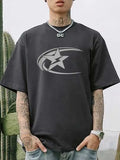 Men's solid colour pure cotton short sleeve T-shirt in Japanese retro style, shown in dark grey.