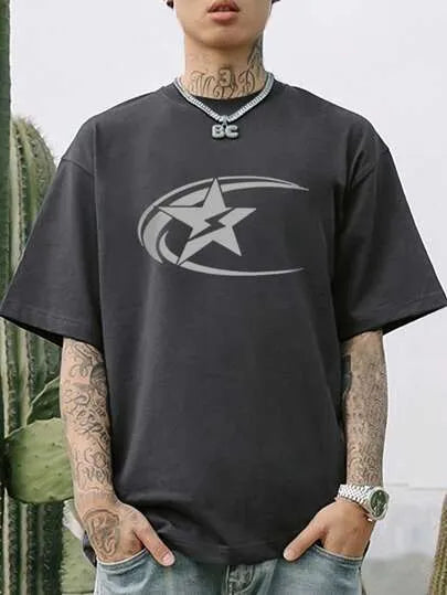 Men's solid colour pure cotton short sleeve T-shirt in Japanese retro style, shown in dark grey.