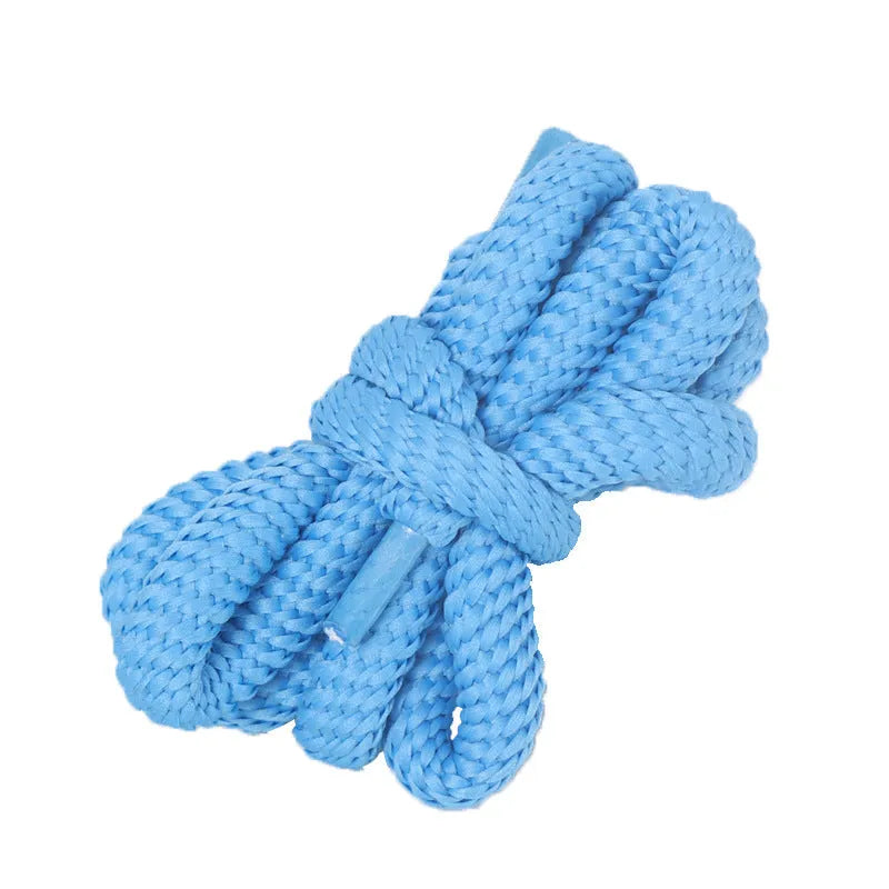 Oval shoelace adapter ropes in multiple colours on a white background, showing the round style.
