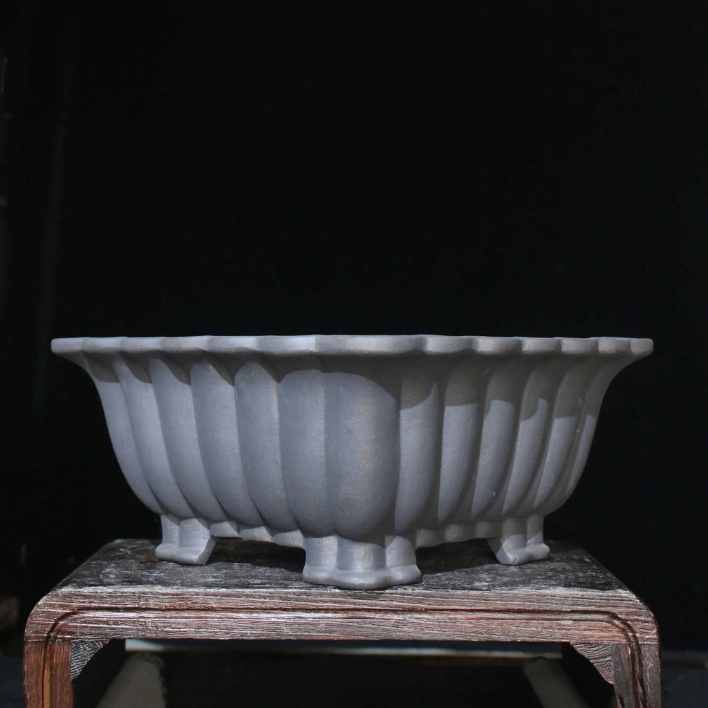Square ceramic purple sand bonsai pot with 37x15cm inner diameter, classical style, desktop planter