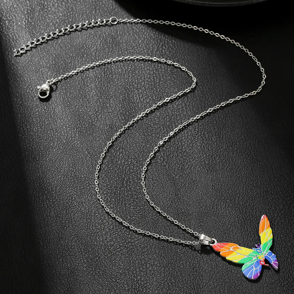 Stainless steel necklace and matching bracelet set with colour printing for women