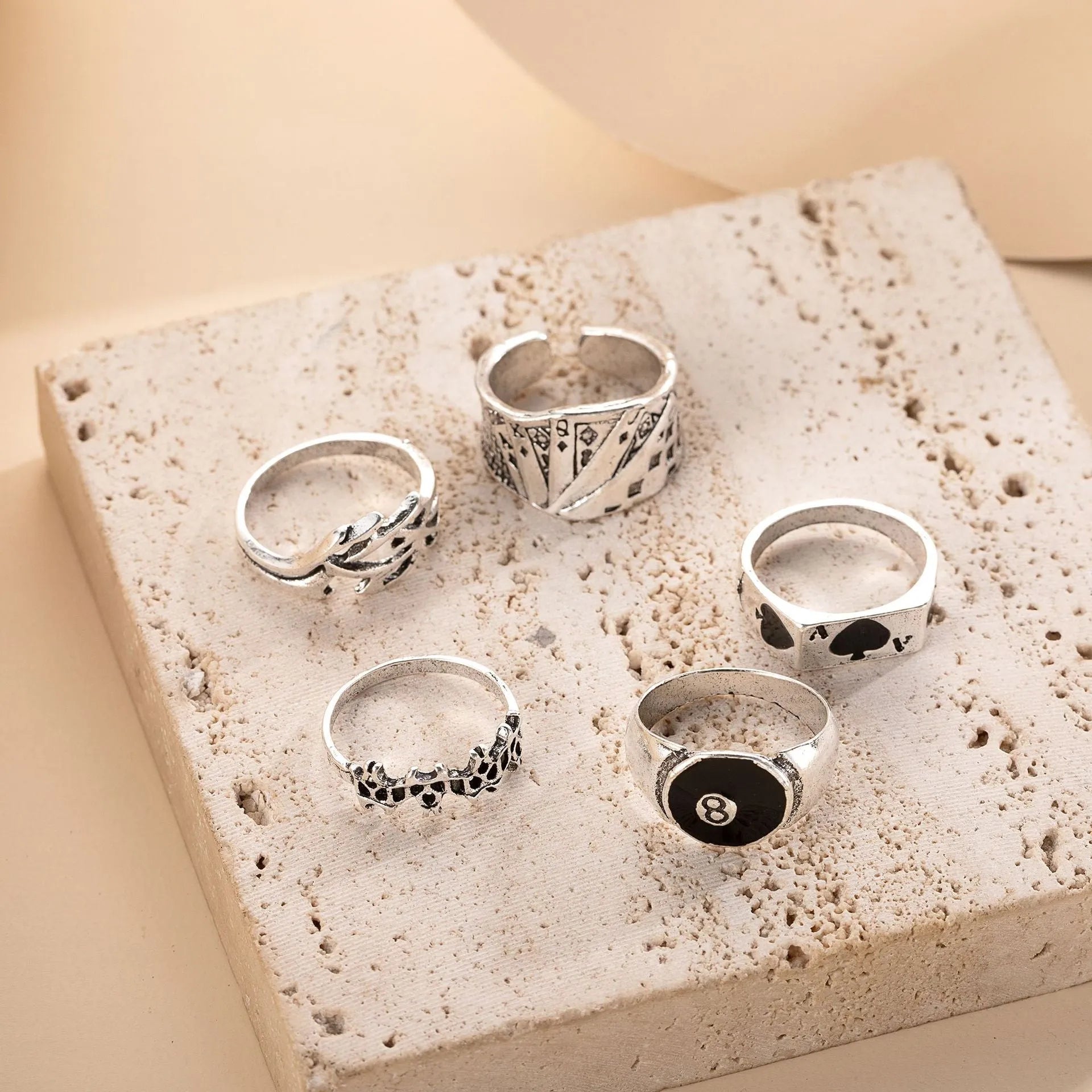 Black alloy poker spade ring with adjustable sizing for women