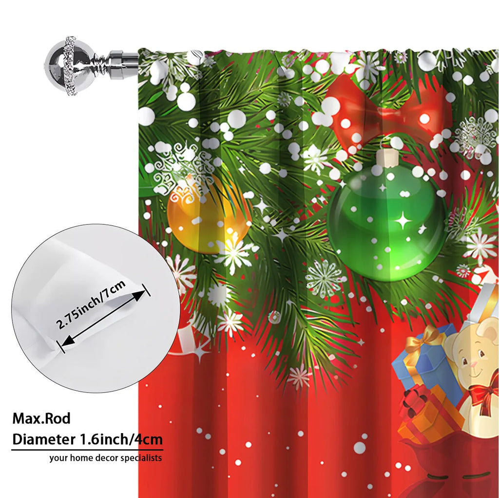 Pair of 3D digitally printed Christmas curtains with a European pattern on polyester fabric.