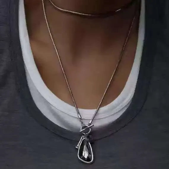 Geometric alloy pendant necklace on snake bones chain in water drop colour options