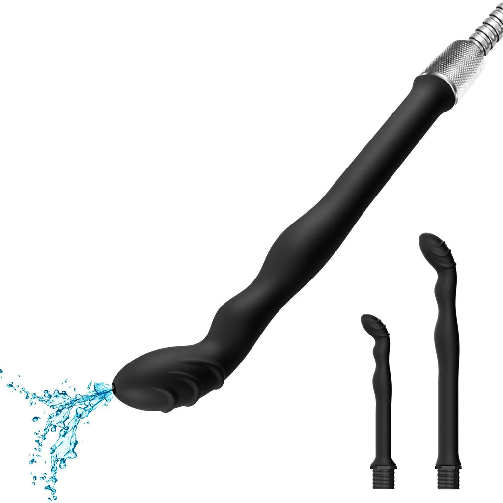 Black silicone hosepipe flusher enema device for colon cleansing